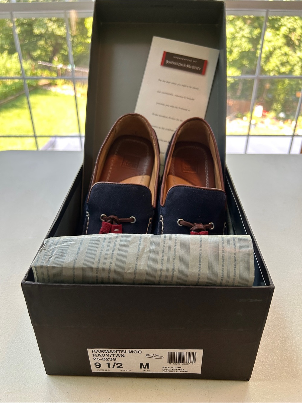 Johnston & Murphy Hartman. Navy Suede Tassel Driving Loafers Red & Cream Accent - Picture 7 of 7